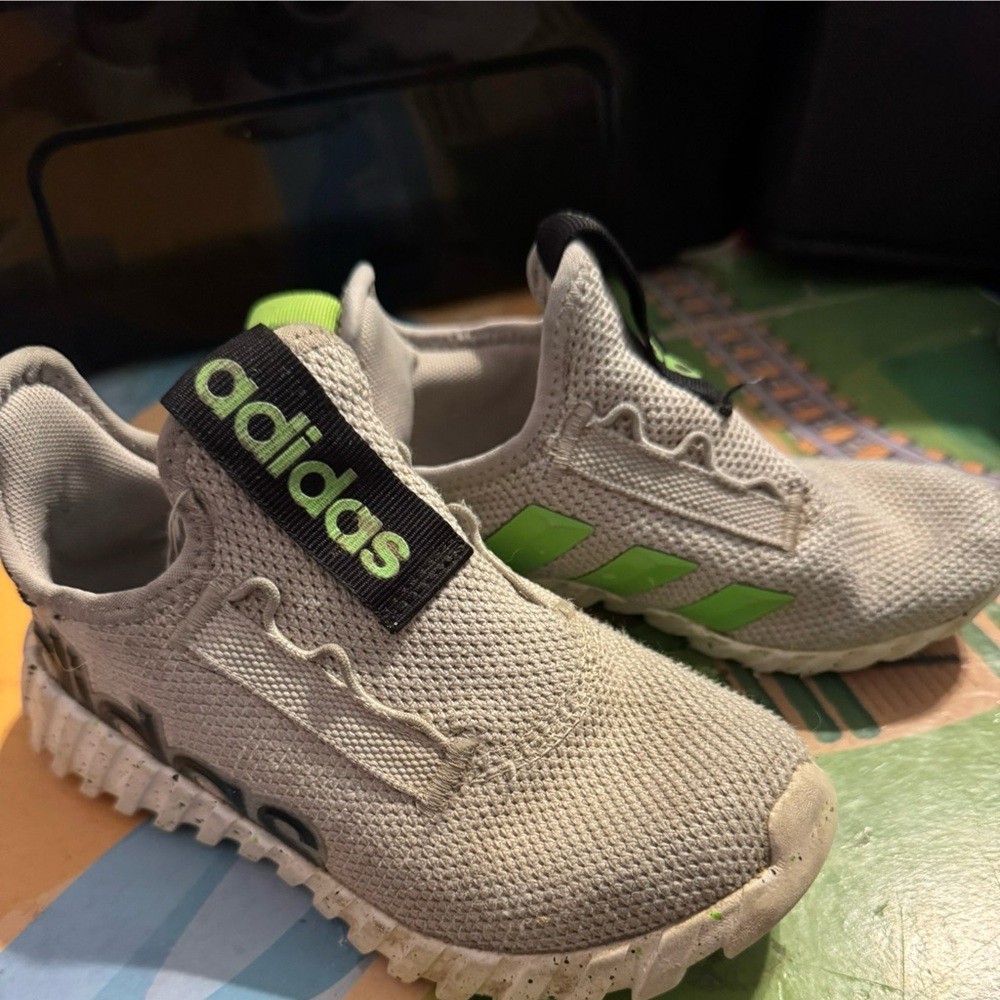 Adidas Kids Sneakers - Gray with Neon Green Accents